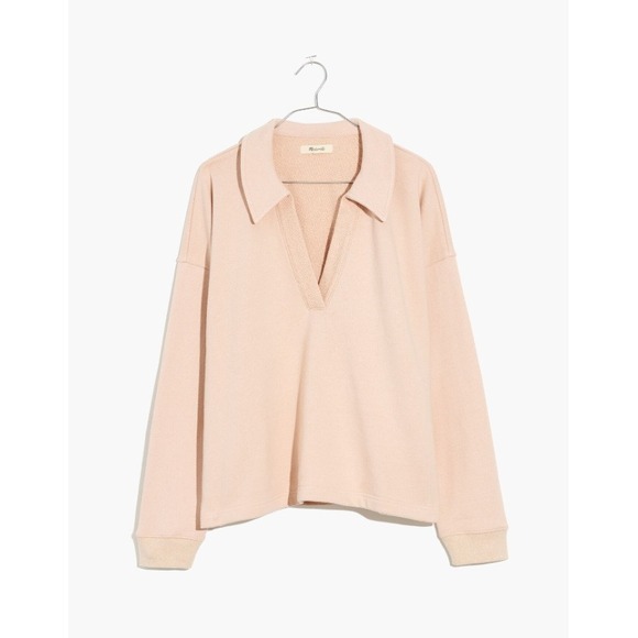 MADEWELL Cotton-Hemp Oversized Polo Sweatshirt in Avalon‎ Pink XXS - Picture 2 of 12